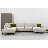 Wohnlandschaft OTTO HOME "XXL Sofa Oland, Struktur, Flachgewebe, Luxus-Microfaser, Boucle", braun (latte), B:345cm H:85cm T:210cm, 100% Polyester, Sofas, Wohnlandschaft, U-Form, 345 cm, Wellenunterfederung, Skandi-Design, Metallfüße