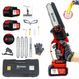 OUTIGO Mini Kettensägen mit Akku,6 zoll Elektro-Kettensäge 2 Akkus 3000mAh, Kettensäge 3 Ketten + 1
