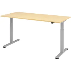 bümö elektrisch höhenverstellbarer Schreibtisch Ahorn 180x80 cm, Gestell: Silber - Büroschreibtisch höhenverstellbar elektrisch, elektrischer