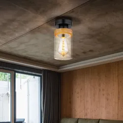 Deckenleuchte Flurlampe Wohnzimmerleuchte Metall Schwarz Holz-Dunkelgrau