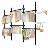 Generisch Begehbarer Kleiderschrank System Teleskop Kleiderständer Kleiderstange Regals Teleskop Garderobe System mit 2 Haken und 6 Kleiderstangen Offen Teleskopstange Garderobensystem - Schwarz