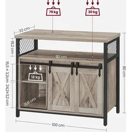 VASAGLE Sideboard 100 x 33 x 80 cm Grau