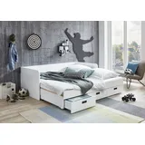 RELITA Einzelbett, ausziehbar auf 180x200 cm, 3 Schubladen, mit Lattenrost, 2 Farben, weiß Dekor