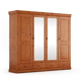 Natur24 Kleiderschrank Kleiderschrank Tuscany Kiefer massiv 4-Türig mit Spiegel 253x62x218 braun