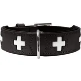 Hunter SWISS Hundehalsband, Leder, hochwertig, schweizer Kreuz, 32 schwarz