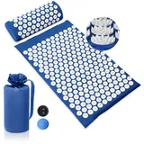 BULZEU Akupressurmatte mit Kissen,Akupressur Set gegen Nacken und Rückenschmerzen,Akupunkturmatte Acupressure Mat Massagematte zur Wohltuenden Entspannung und Massage,mit 2 Massagebälle(Blau)