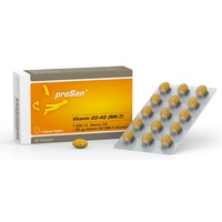 proSan Vitamin D3+K2 [MK-7] 30 Kapseln | hochdosiert | 1.000 I.E. Vitamin D3 + 100% NATÜRLICHES Vitamin K2 All-Trans 50 μg – hohe Bioverfügbarkeit - in Deutschland hergestellt- kleine Kapseln