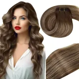 Vivien Extensions Echthaar Tressen Balayage Dunkelbraun Echthaar Tressen Extensions Ombre Karamellblond Naturlich Tressen Echthaar Extensions Zum Einnahen 35cm 80g #4/27/4