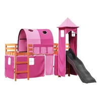 vidaXL Kinderhochbett mit Turm Rosa 90x190 cm Massivholz Kiefer