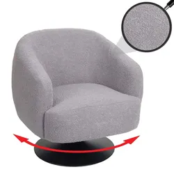 Lounge-Sessel MCW-J76, Cocktailsessel Sessel drehbar, Bouclé Stoff Metall ~ hellgrau