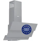 Wiggo B643 Dunstabzugshaube 60cm kopffrei I Abluft Umluft Dunstabzug 615m3/h - Touch-Display 4 Stufen I Energieeffizienzklasse B Schräghaube inkl. 2x Kohlefilter I Abzugshaube Glasfront grau