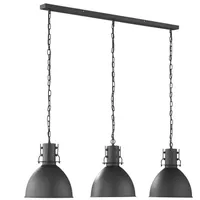 Fischer & Honsel Pendelleuchte London, 3-flammig, Hängelampe 3xE27-Fassung max. 40 Watt, Pendellampe mit Metall-Lampenschirm in Sandschwarz matt & Silberfarben, 130x30cm