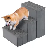 COSTWAY Hundetreppe 3 Stufen Faltbar, Haustiertreppe mit Stauraum, für kleine große ältere Hunde bis 50 kg, rutschfeste Hunderampe für Bett Sofa Couch Auto, Katzentreppe (51 x 39 x 45 cm,Grau)