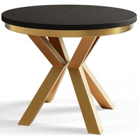 Runder Esszimmertisch LOFT, ausziehbarer Tisch Durchmesser: 100 cm/180 cm, Wohnzimmertisch Farbe: Schwarz, mit Metallbeinen in Farbe Gold