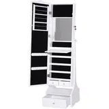 HOMCOM LED Schmuckschrank mit Spiegel und Schubladensockel Schmuck- und Accessoire-Organizer 45x36x150 cm   Aosom