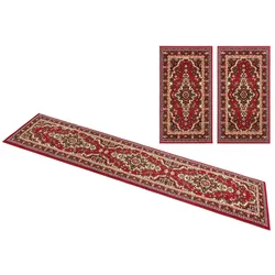 Bettumrandung MY HOME "Oriental, Made in Belgium" Gr. 14, rot, H:7mm, Obermaterial: 100% Polypropylen, Bettumrandung, Läufer-Set, Kurzflor, Orient-Optik, mit Bordüre, pflegeleicht, elegant