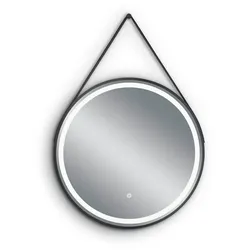 LED-Lichtspiegel MIRRORS AND MORE "Finchen", schwarz, B:60cm H:60cm Ø:60cm, Metall, Spiegel, integrierte LED-Beleuchtung, mit Lederband