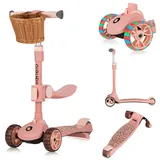 lionelo Dreiradscooter FRANKY, (Set, Balance Roller, Sitz, Korb), 2in1:Erstes Dreirad und Scooter/Leuchtende Räder/Ergonomisch rosa