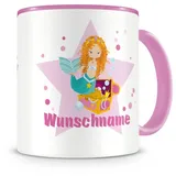 Samunshi® Kindertasse mit Namen Tasse Meerjungfrau Personalisierte Tasse mit Namen Kinder Kinderbecher mit Namen Kindergarten rosa 300ml