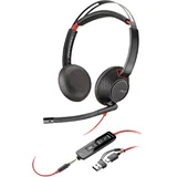 plt Poly Blackwire 5220 schnurgebundenes Headset, Flexibler Mikrofonarm mit Noise Cancelling, Ergonomisches Design, Verbindung mit PC/Mobilgeräten über USB-C, USB-A oder 3,5 mm, Teams/Zoom kompatibel