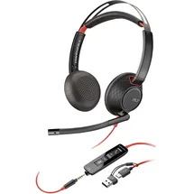 plt Poly Blackwire 5220 schnurgebundenes Headset, Flexibler Mikrofonarm mit Noise Cancelling, Ergonomisches Design, Verbindung mit PC/Mobilgeräten über USB-C, USB-A oder 3,5 mm, Teams/Zoom kompatibel
