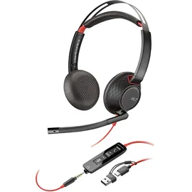 plt Poly Blackwire 5220 schnurgebundenes Headset, Flexibler Mikrofonarm mit Noise Cancelling, Ergonomisches Design, Verbindung mit PC/Mobilgeräten über USB-C, USB-A oder 3,5 mm, Teams/Zoom kompatibel