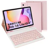 LAMA Samsung Galaxy Tab S6 Lite Hülle mit Tastatur, Kabellose Tastatur Hülle für Tab S6 Lite 10,4“ 2020/2022(SM-P610/P615/P613/P619), Bluetooth Tastatur Hülle, Deutsches QWERTZ Layout (Rosa)