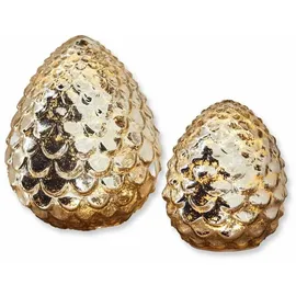 Loberon LED-Zapfen 2er Set Ibaque, Verschiedene Größen, Bauernsilber-Finish, Weihnachtsbeleuchtung, Weihnachtsdekoration, Weihnachten, Glas, antiksilber