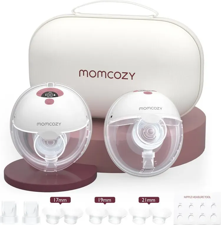 Momcozy M5 app-gesteuerte tragbare elektrische Milchpumpe, kabellos, freihändig, 3 Modi, 9 Saugstufen, BPA-frei, tragbar und leicht, 24 mm Saugnapf, 2er-Pack, Farbe Cozy Rot