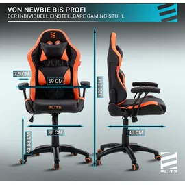 Elite Gaming-Stuhl für Kinder PULSE, ergonomisch, bis 120kg, verstellbare Höhe, Wippmechanik, Kissen (Schwarz/Weiß)