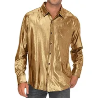 Glitzer Hemd Herren 70er Jahre Outfit Herrenhemd Metallic Glänzend Nachtklub Pailletten Shirt Langarm Retro Partyshirt Fasching Oberteile Freizeithemd Glitzerhemd Disco Party Metallic Glänzend(Gold,3X
