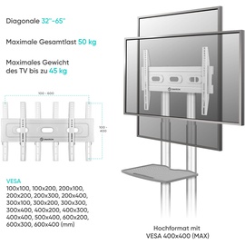 Onkron.de Mobiler TV-Ständer für 32"-65" max 45 kg, weiß, TS1351