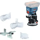 Bosch GKF 18V-8 Akku-Kantenfräse mit Spannzange, Parallelanschlag, 2x Saugadapter, Spanschutz
