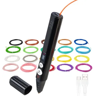 Kompakter 3D-Stift, USB-C-Stromversorgung, 20 bunte PLA-Filamente