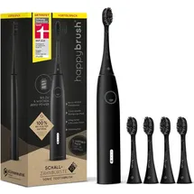 happybrush Elektrische Zahnbürste Eco VIBE 3 - Nachhaltige mit 6 Wochen Power-Akku inkl. 4 Aufsteckbürsten - AllBlack