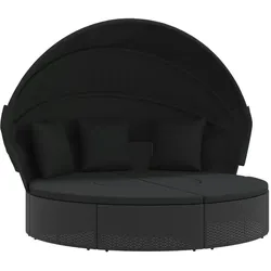 vidaXL Outdoor-Loungebett mit Dach und Kissen Schwarz Poly Rattan