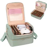 Doppelschicht Nagellack Organizer Tasche - Aufbewahrungsbox für 45 Flaschen und Eine Nagellampe, Kosmetikkoffer für Reise (Grün, 69 Flaschen)