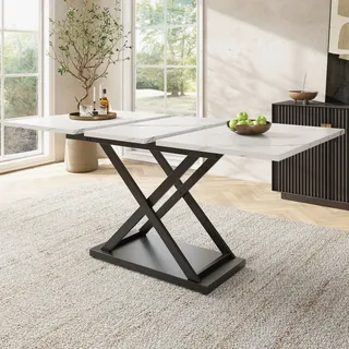 Flieks Esstisch Küchentisch Ausziehbar, Esstisch Esszimmertisch Rechteckig, Tisch mit Metallbeinen, Schreibtisch Arbeitstisch, 120/160x80x75 cm, W... - Weiß