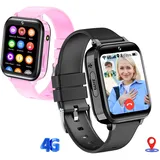 kaacly 4G Smartwatch Kinder mit und Telefon & HD Video, Sprachchat, Gesichtsentsperrung für Kinder, Kinder Smartwatch mit GPS 5–15 Jahren Jungen und Mädchen Geburtstagsgeschenke (Dull Black)