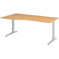 Bümö Schreibtisch höhenverstellbar 180x100 cm in Buche, Silber, -