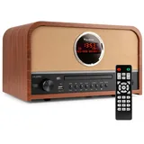 Audizio Salerno - Dab Radio Tuner, stilvolles Retro Radio mit kristallklarem Sound für EIN tolles Hörerlebnis, CD-Player, Bluetooth, USB, MP3, großes Display, Fernbedienung - Braun