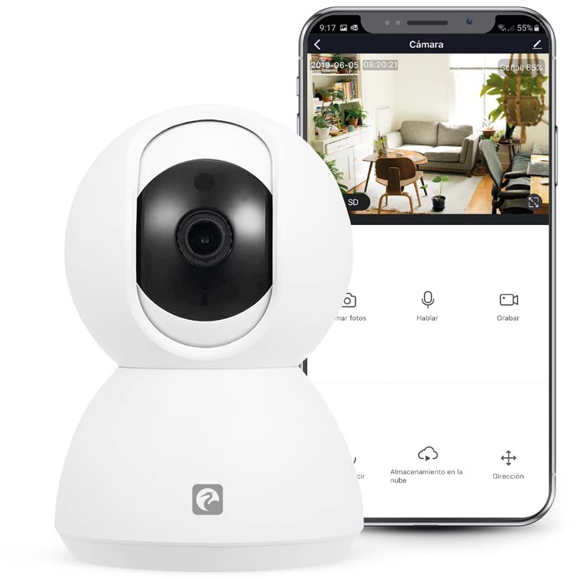 Garza® Smarthome - Wifi 360 IP-Kamera Kompatibel mit Alexa-Geräten mit Display und Google Chromecast 720P HD-Smart-Kamera, eingebautem Mikrofon, Nachtsichtgerät und Bewegungsmelder