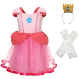 Lito Angels Prinzessin Peach Kostüm Kleid Verkleidung mit Krone und Handschuhen für Kinder Mädchen Größe 4-5 Jahre 110 (Tag-Nummer 120)