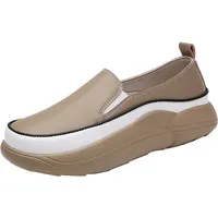 Generisch Bequeme Und Weiche Damen Lederschuhe, Freizeitschuhe Damen Leder, Outdoorschuhe Einfarbig Barfußschuhe rutschfest Schlupfschuhe Weiche Sohle Walkingschuhe Mit Dicker Sohle Halbschuhe - 39 EU