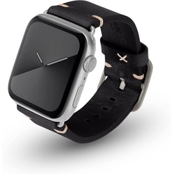 JT Berlin Smartwatch-Armband Watchband Alex Vintage, [Apple Watch Ultra / Series 4-8 Echtleder-Armband] schwarz|silberfarben (160mm – 190mm)