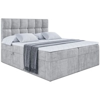 ALTDECOR Boxspringbett mit Matratze(20 cm hoch) und Topper(4 cm hoch), Polsterbett mit Kopfteil und Bettkasten - RICAR - 140x200 - H4/Hellgrau Samt