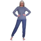 Normann Pyjama Damen Frottee langarm Schlafanzug mit Bündchen in Streifenoptik blau 36/38