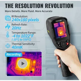 Vevor Handheld Wärmebildkamera 240x180 IR-Auflösung Infrarotkamera Thermometer 40mK Thermografie Kamera -20-550°C Thermokamera Identifizierung von Wilden Tiere Elektrisch Hotspots Fehlenden Isolierung