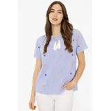 Zwillingsherz Kurzarmbluse Stripe & Stitch Blau L/XL