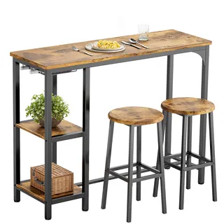bealife Bartisch mit Barhocker-Set für 2 Personen, Kneipentisch-Set mit 2 Ablagen und Glashalter, Küchen-Bartisch-Set für Küche, Wohnzimmer, Esszimmer (Retro)